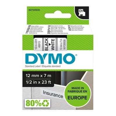 LABELTAPE DYMO 45013 D1 720530 12MMX7M ZWART OP WIT