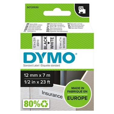 [OFFIC.097] LABELTAPE DYMO 45013 D1 720530 12MMX7M ZWART OP WIT