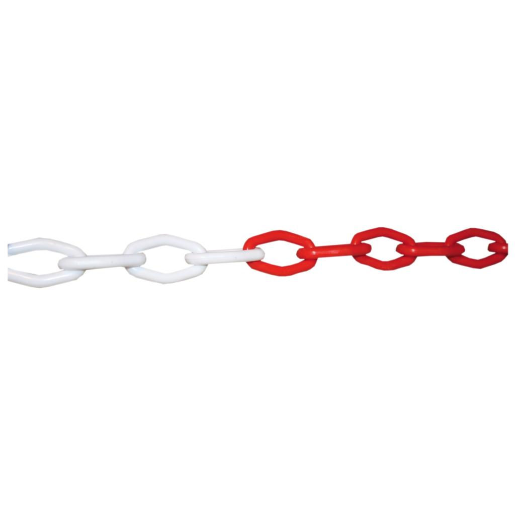 [PMCH.010] KUNSTSTOFSIGNALISATIEKETTING - ?  7,5 MM X 25 M - ROOD/WIT