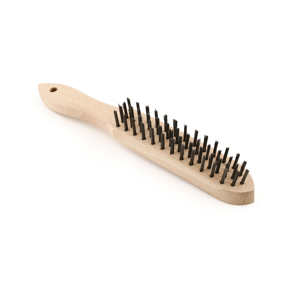 [PMMASSO.040] BROSSE MÉTALLIQUE AVEC MANCHE EN BOIS 4 RANGÉES