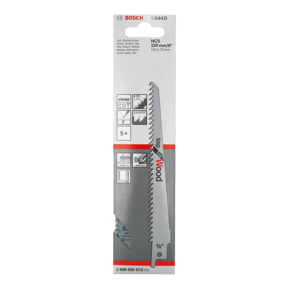 RECIPROZAAGBLAD HOUT  S644D 150MM / 5PC