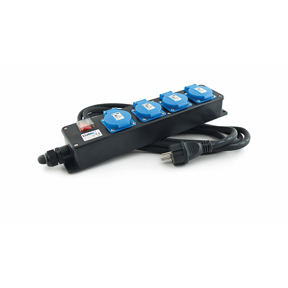 BLOCS MULTIPRISE 4 PRISES ET INTERRUPTEUR BLUE IP44 240V 16A