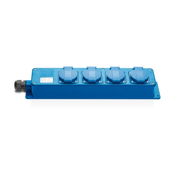 VERDEELBLOK 4 STOPCONTACTEN EN SCHAKELAAR BLAUW IP44 240V 16A